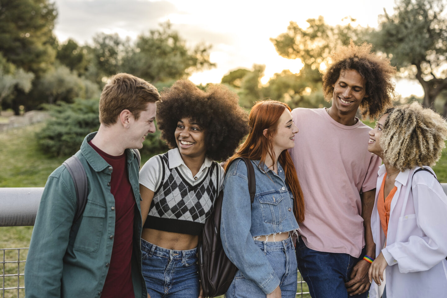 Multicultural group of friends outside